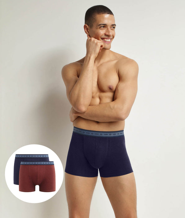 DIM Lot de 2 boxers homme en coton bio Rouge Bleu Dim Good