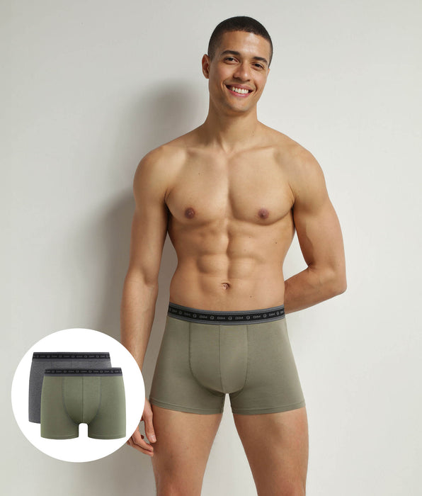 DIM Lot de 2 boxers homme en coton bio Charbon et Vert Terre Dim Good