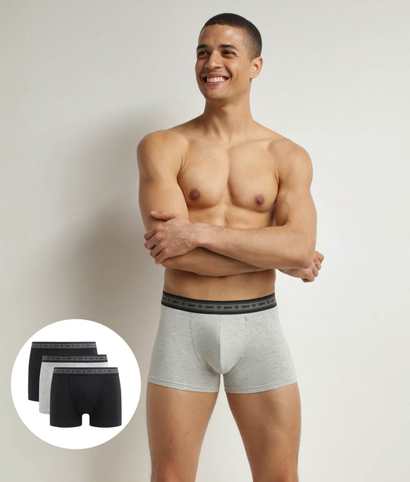 DIM Lot de 3 boxers homme en coton bio Noir Gris Dim Good