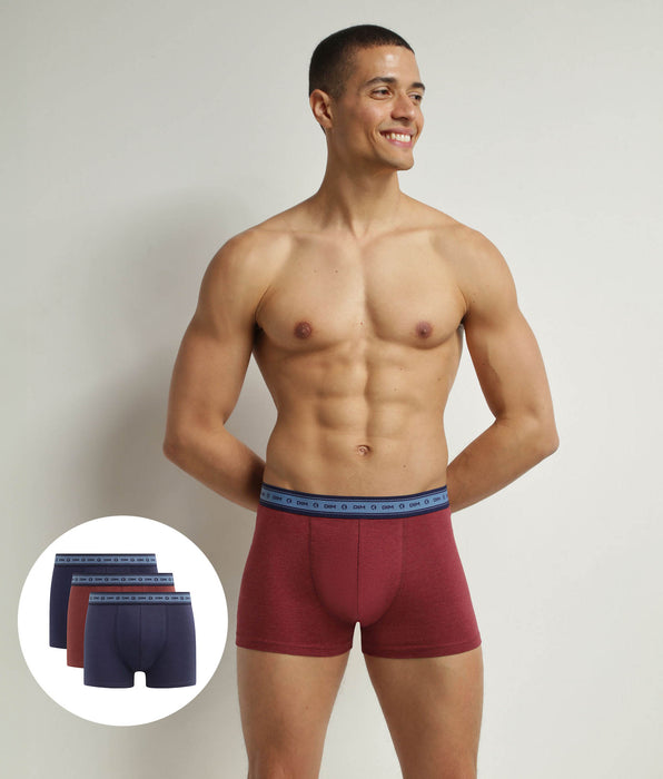 DIM Lot de 3 boxers homme en coton bio Bleu Rouge Denim Dim Good