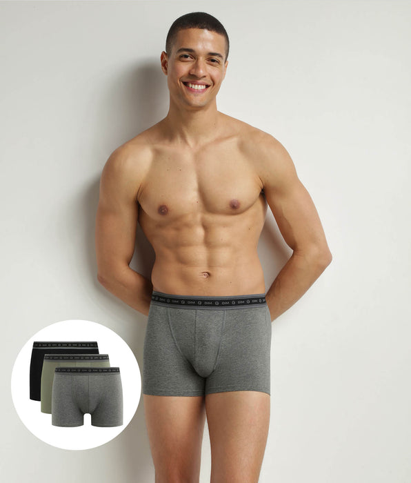 DIM Lot de 3 boxers homme en coton bio Noir Charbon Vert Dim Good