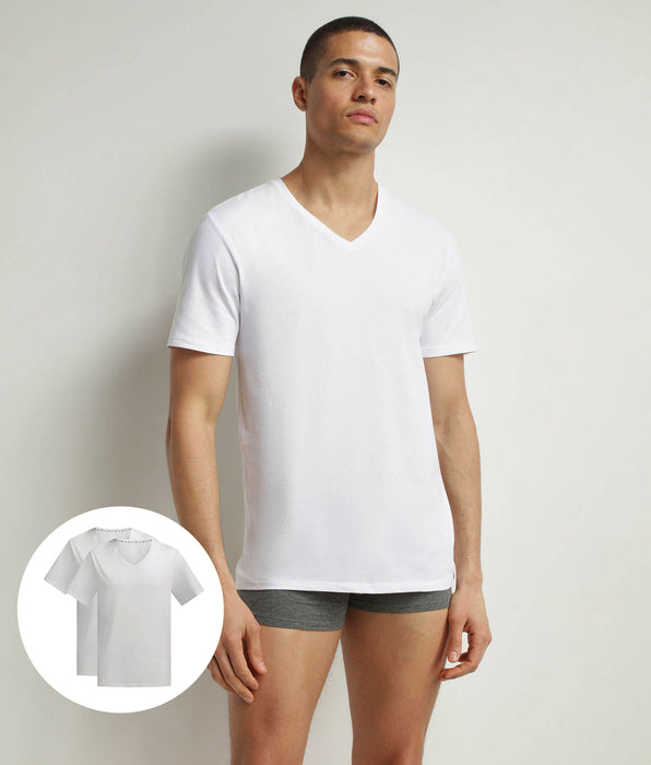 DIM Lot de 2 t-shirts homme en coton bio Blanc à col V Dim Good