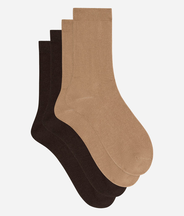 DIM Lot de 2 chaussettes femme coton chocolat, taupe Thermo