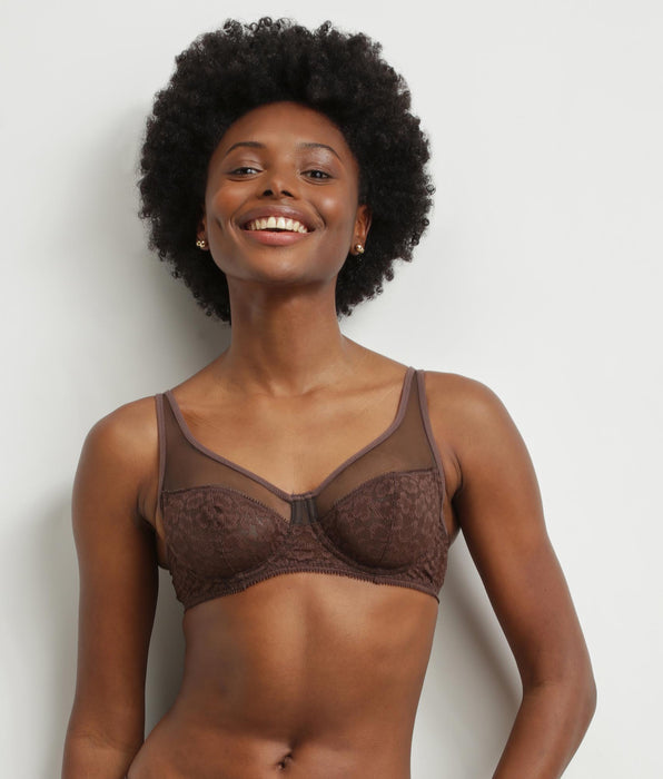 DIM Soutien-gorge emboitant en dentelle léopard Chocolat Dim Generous