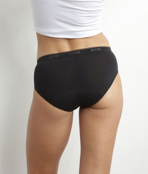 DIM Culotte de règles lavable en coton bio Noir Flux très abondant Dim Protect
