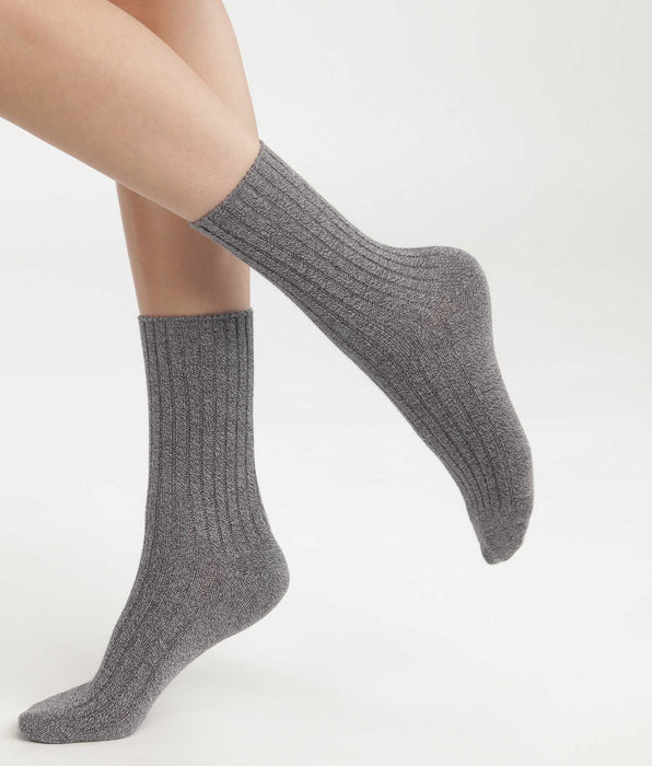 DIM Chaussettes femme en maille côtelée unie Gris Chiné Dim Bambou