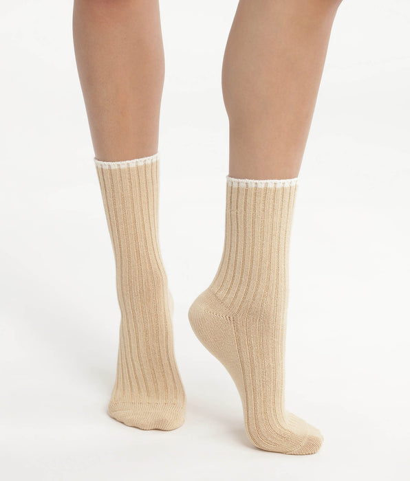 DIM Chaussettes femme en maille côtelée unie Beige Vanille Dim Bambou