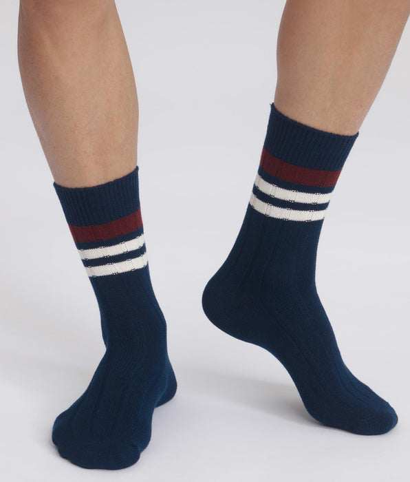DIM Chaussettes homme en maille côtelée à rayures Marine Dim Bambou
