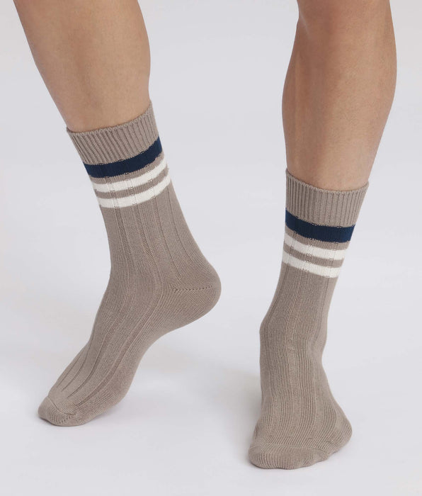 DIM Chaussettes homme en maille côtelée à rayures Gris Dim Bambou