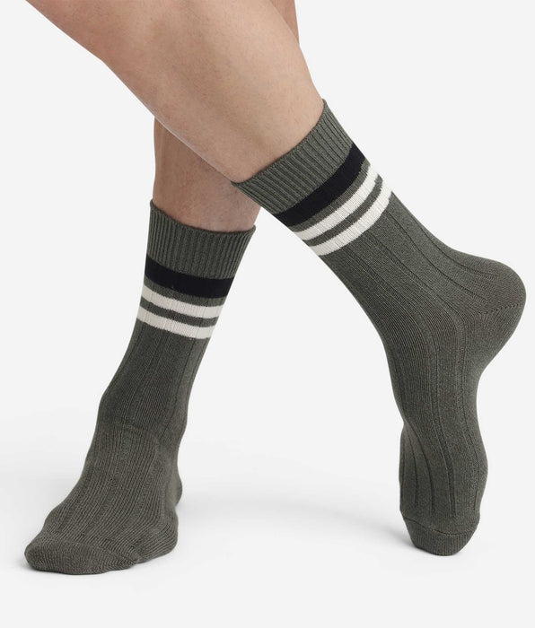 DIM Chaussettes homme olive à rayures Bambou