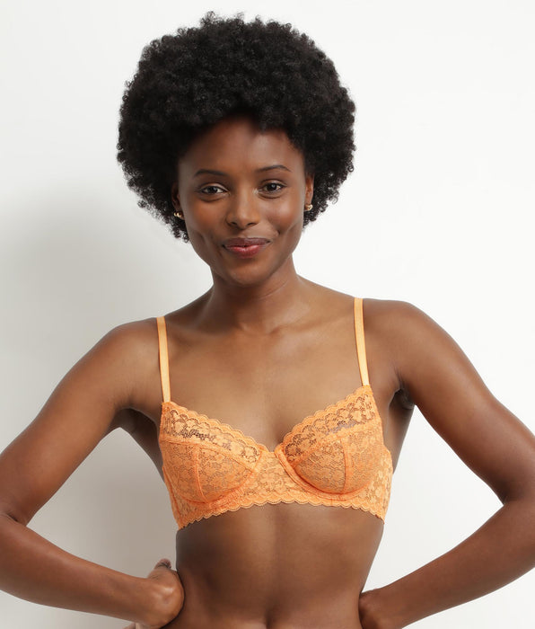 DIM Soutien-gorge femme à armatures en dentelle florale Orange Daisy lace