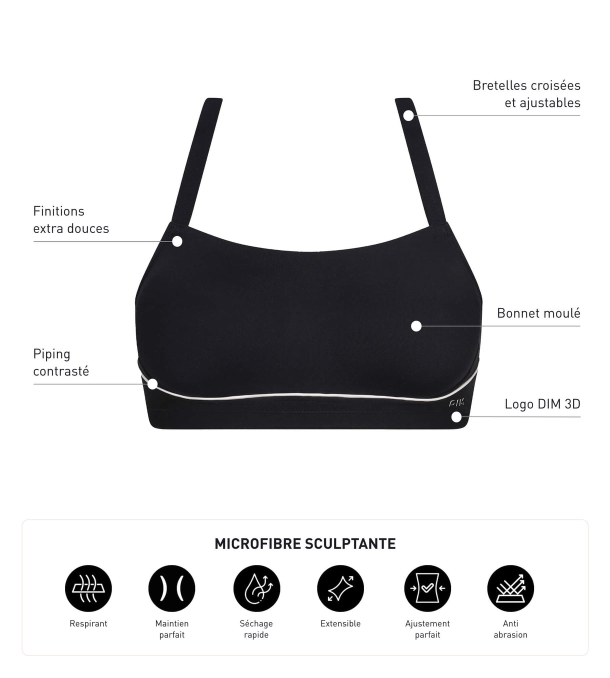 Soutien-gorge de sport en microfibre sculptante noire Dim Move | DIM