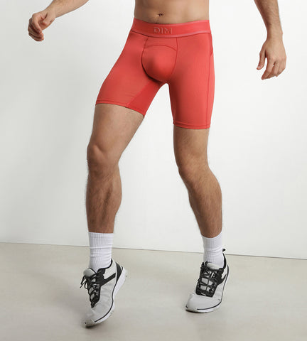DIM Boxer de sport long homme en microfibre et mesh Rouge Alerte Dim Move