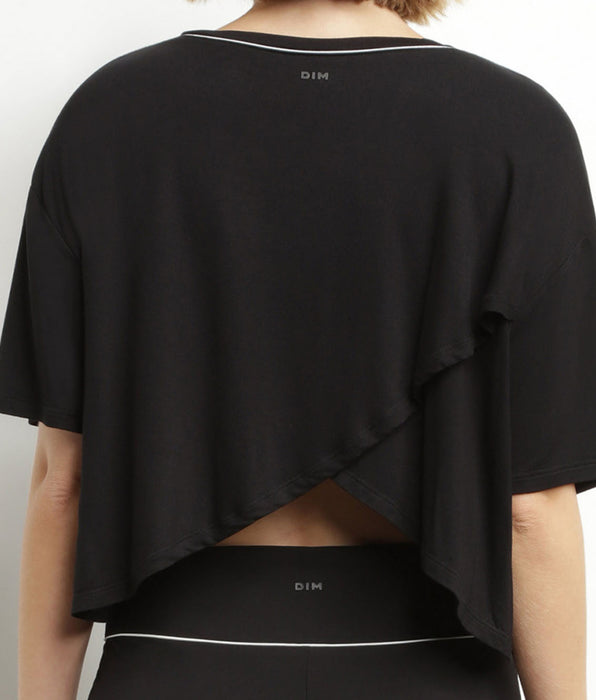 DIM T-shirt de sport femme en viscose noire avec dos ouvert Dim Move