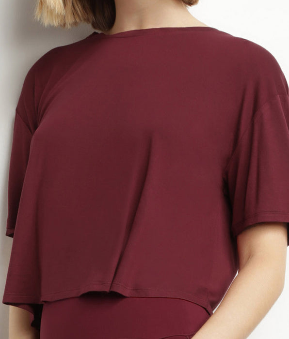 DIM T-shirt de sport femme en viscose Bordeaux avec dos ouvert Dim Move