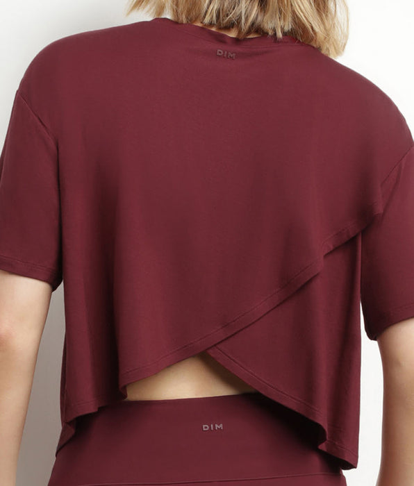 DIM T-shirt de sport femme en viscose Bordeaux avec dos ouvert Dim Move