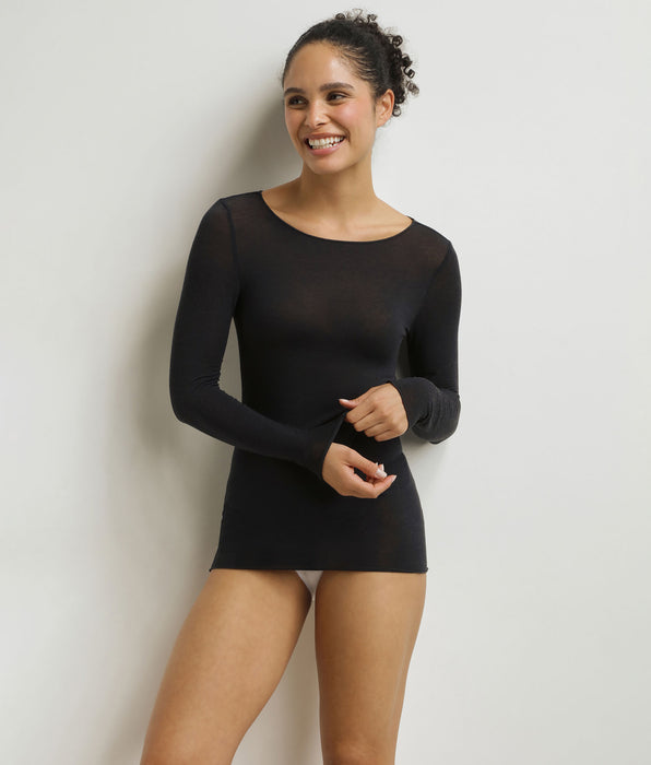 DIM T-shirt femme col bateau Noir Dim Thermal