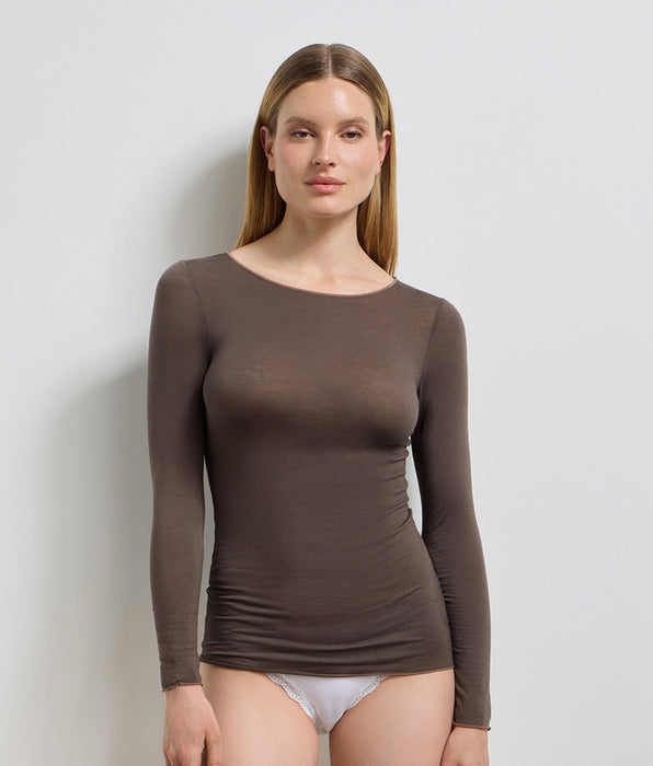 DIM T-shirt col rond chocolat profond Thermal Light