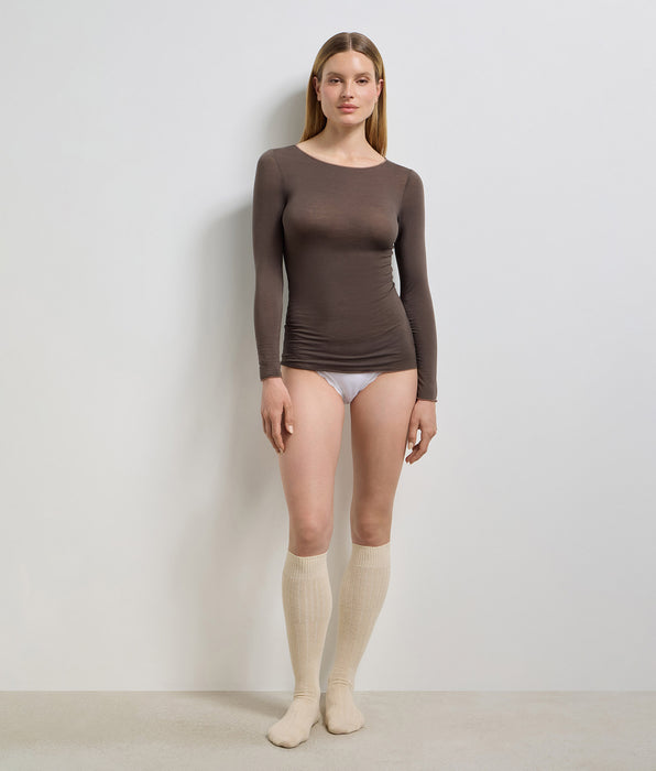 DIM T-shirt col rond chocolat profond Thermal Light