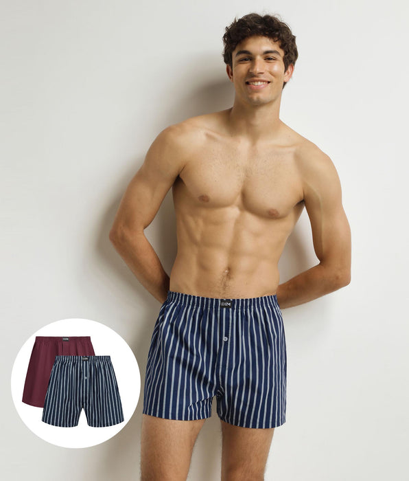 DIM Lot de 2 caleçons homme Bleu rayé Rouge Coton Stretch