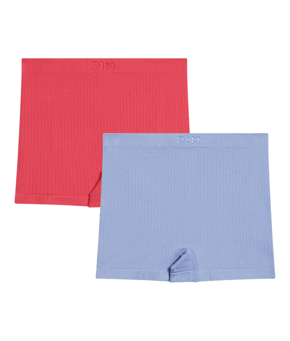 DIM Lot de 2 boxers fille microfibre Bleu Chardon et Rose Dim Sans Couture