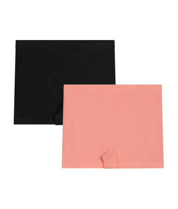 DIM Lot de 2 boxers fille sans couture microfibre Noir Corail Dim