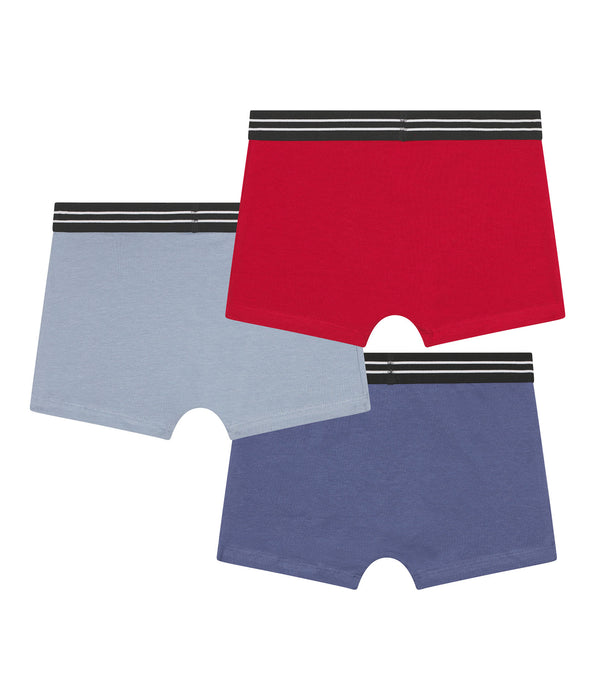 DIM Lot de 3 boxers garçon en coton stretch Rouge Carmin Bleu Ecodim