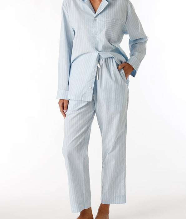 DIM Pyjama long ouvert unisexe en toile de coton bleu à rayures