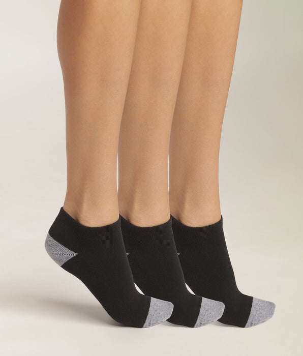 DIM Lot de 3 paires de socquettes femme en coton Noir et Gris EcoDim Sport