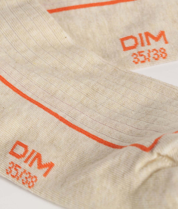 DIM Chaussettes femme en coton côtelé Acier avec liseré coloré Dim Mode