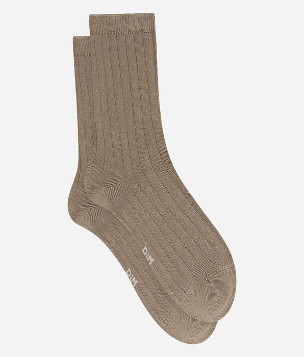 DIM Chaussettes femme côtelées satinées beige doré La Mode