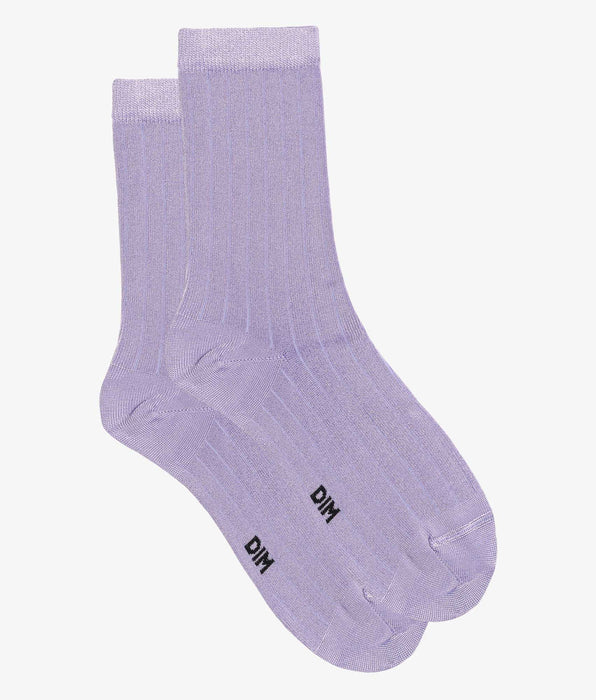 DIM Chaussettes femme à côtes plates en coton satiné Lila Dim Mode