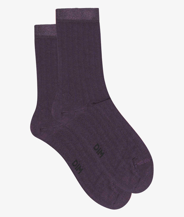 DIM Chaussettes femme côtelées en coton satiné Violet Dim Mode