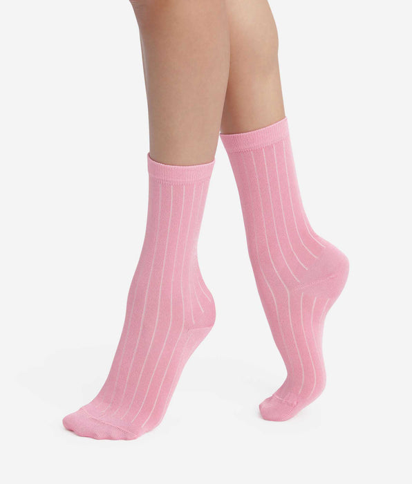 DIM Chaussettes femme côtelées en coton satiné Mauve Dim Mode