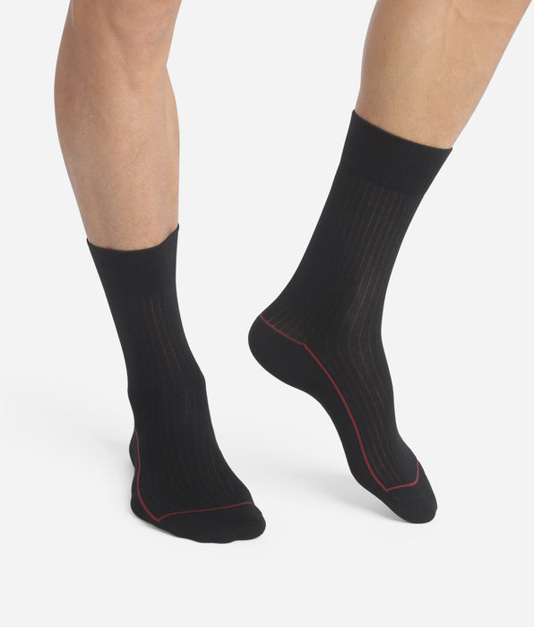 DIM Chaussettes homme en coton côtelé Noir à liseré coloré Dim Mode