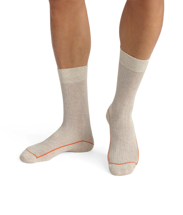 DIM Chaussettes homme en coton côtelé Beige à liseré coloré Dim Mode