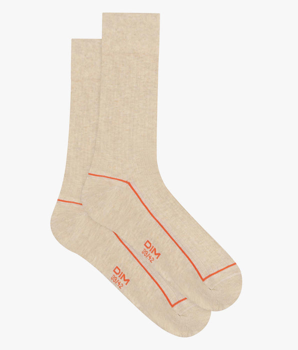 DIM Chaussettes homme en coton côtelé Beige à liseré coloré Dim Mode