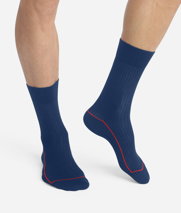 DIM Chaussettes homme en coton côtelé Bleu à liseré coloré Dim Mode