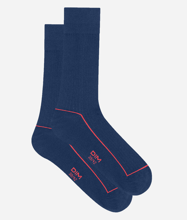 DIM Chaussettes homme en coton côtelé Bleu à liseré coloré Dim Mode