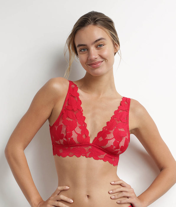 DIM Bralette femme en dentelle à grosses fleurs Rouge Dim Lacy