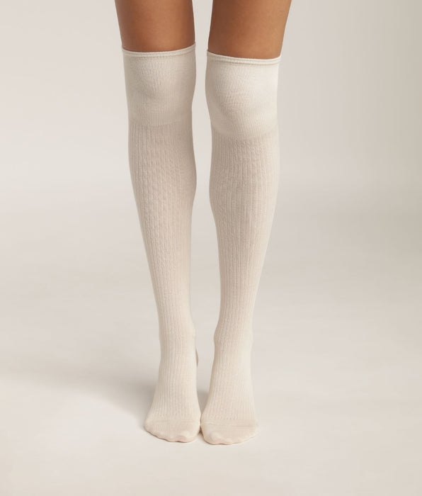 DIM Chaussettes maxi hautes pour femme en coton côtelé Crème Dim