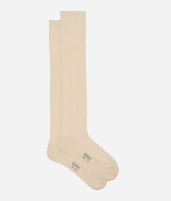 DIM Chaussettes maxi hautes pour femme en coton côtelé Crème Dim