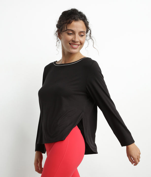 DIM Haut de sport femme à col bateau en viscose noire Dim Move