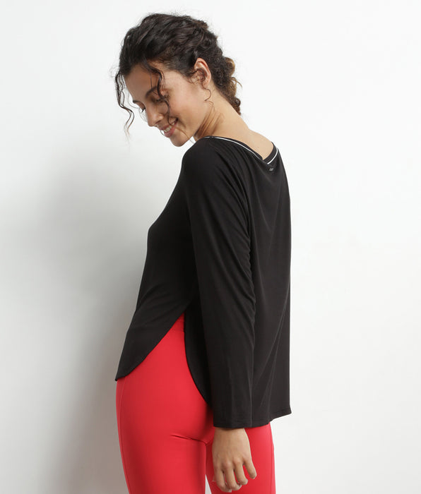 DIM Haut de sport femme à col bateau en viscose noire Dim Move