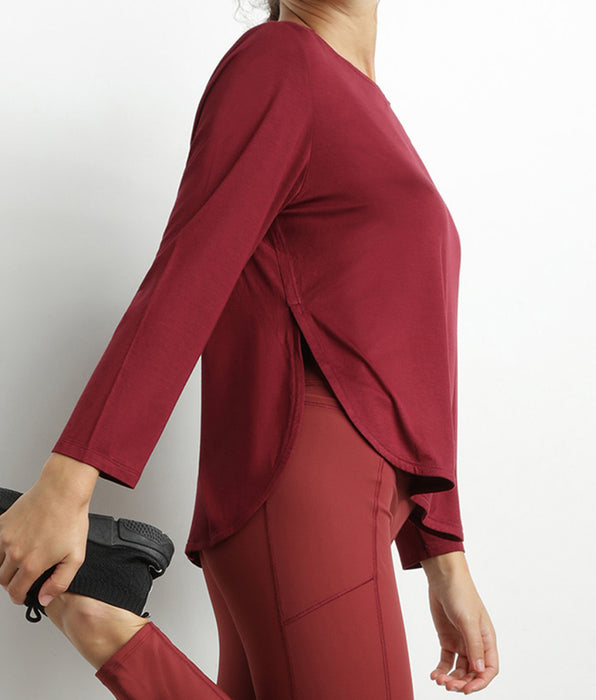 DIM Haut de sport femme à col bateau en viscose Bordeaux Dim Move