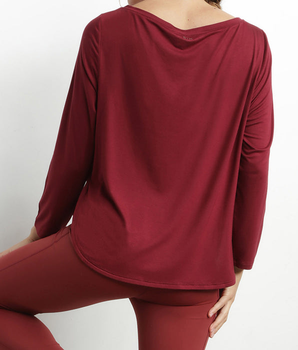 DIM Haut de sport femme à col bateau en viscose Bordeaux Dim Move
