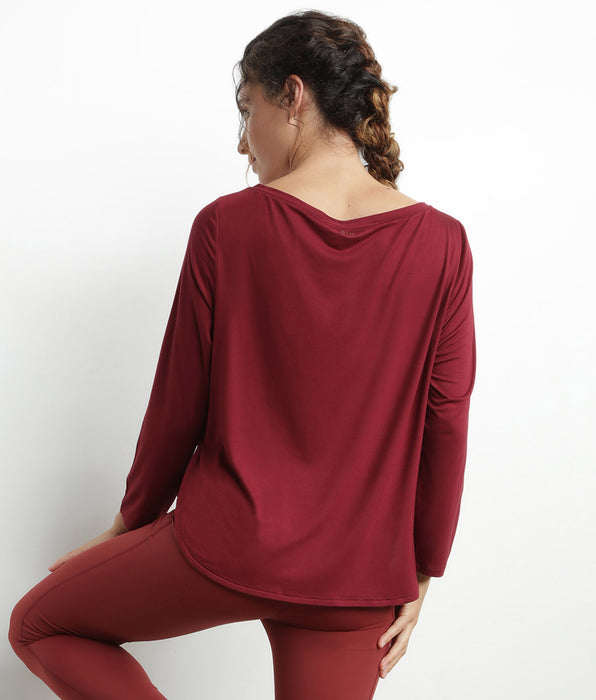 DIM Haut de sport femme à col bateau en viscose Bordeaux Dim Move
