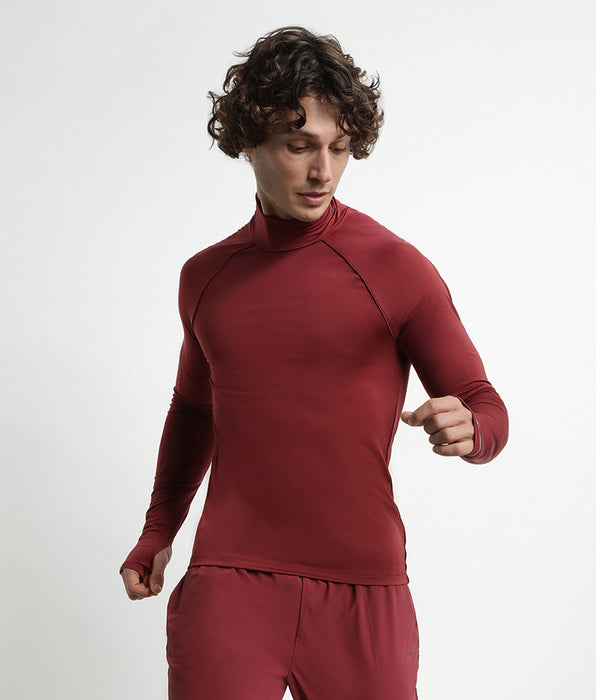 DIM Haut de sport homme à col montant en microfibre Bordeaux Dim Move