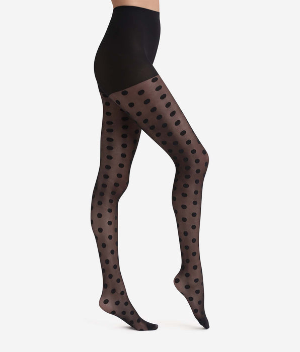 DIM Collant femme transparent à gros pois Noir Dim Style