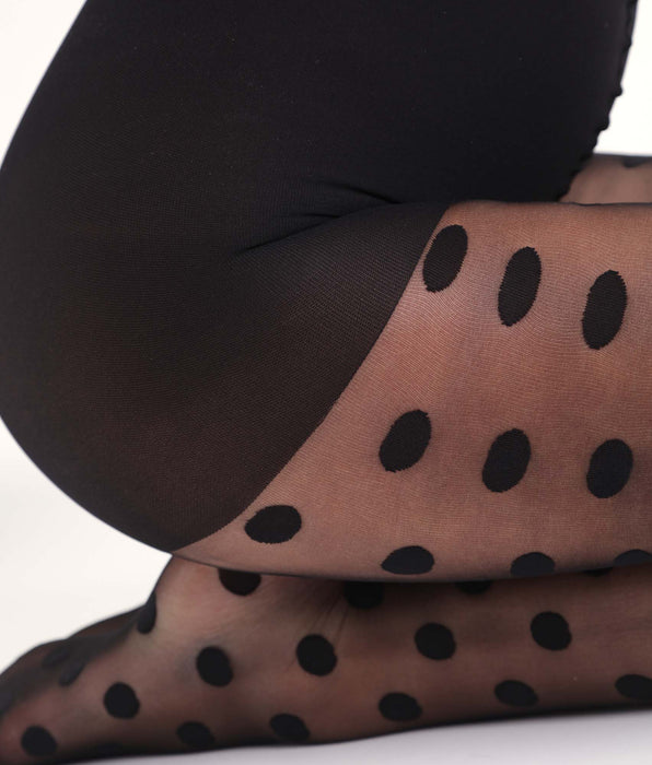 DIM Collant femme transparent à gros pois Noir Dim Style